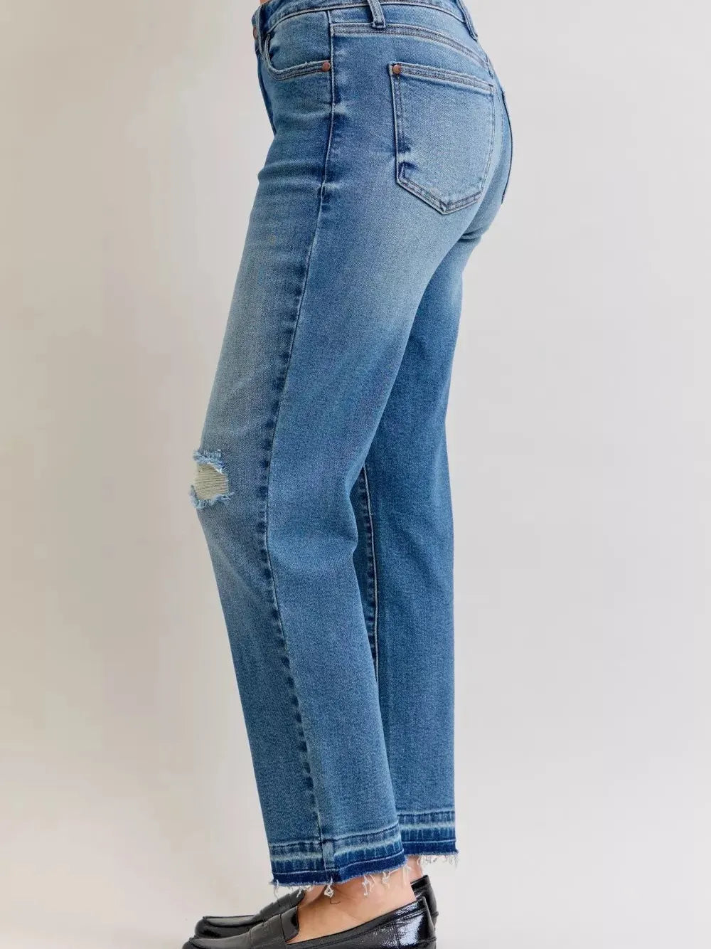 Judy Blue Rebel Heart Mid Rise Boyfriend Release Hem Jeans-Jeans-Shop Z & Joxa