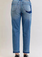 Judy Blue Rebel Heart Mid Rise Boyfriend Release Hem Jeans-Jeans-Shop Z & Joxa