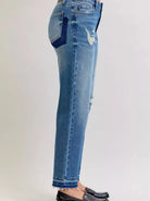 Judy Blue Rebel Heart Mid Rise Boyfriend Release Hem Jeans-Women's Jeans-Shop Z & Joxa
