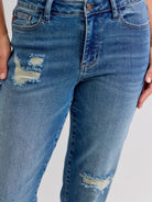 Judy Blue Rebel Heart Mid Rise Boyfriend Release Hem Jeans-Women's Jeans-Shop Z & Joxa