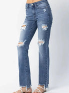 Judy Blue Rebel Stone Destroyed Mid Rise Straight Cut Jeans-Women's Jeans-Shop Z & Joxa