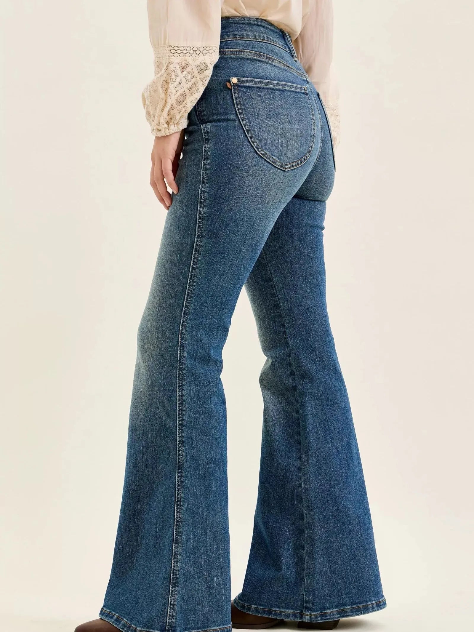 Judy Blue Retro Revival Double Button Tummy Control Flare Jeans-Women's Jeans-Shop Z & Joxa