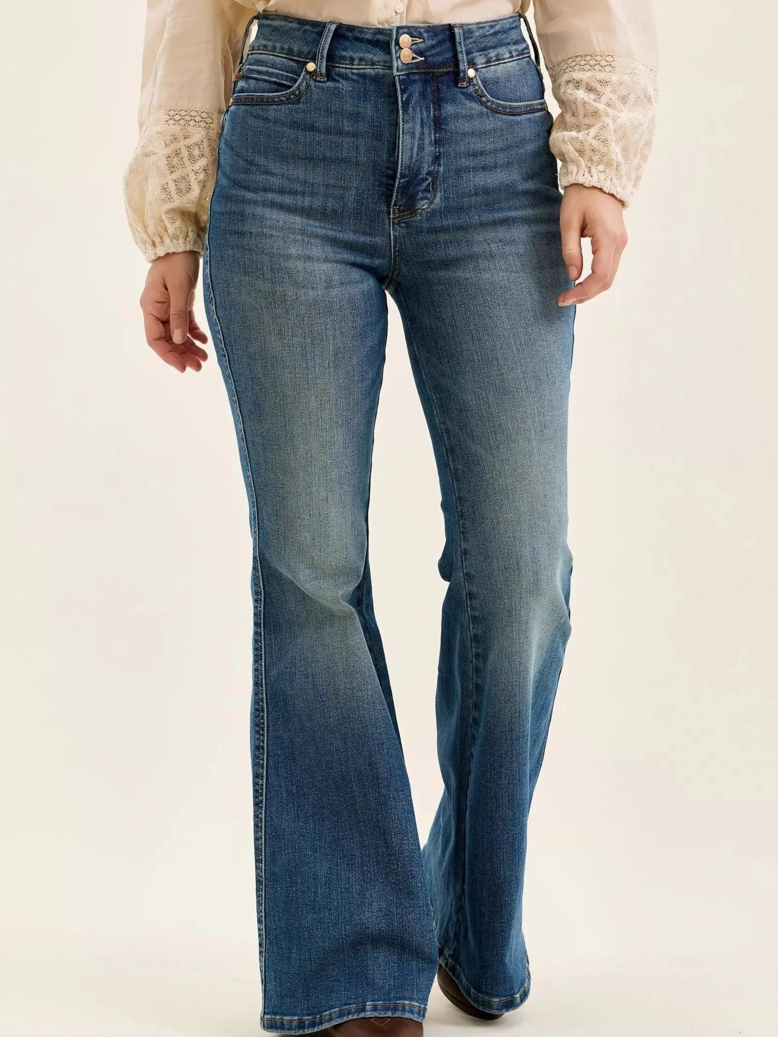 Judy Blue Retro Revival Double Button Tummy Control Flare Jeans-Women's Jeans-Shop Z & Joxa
