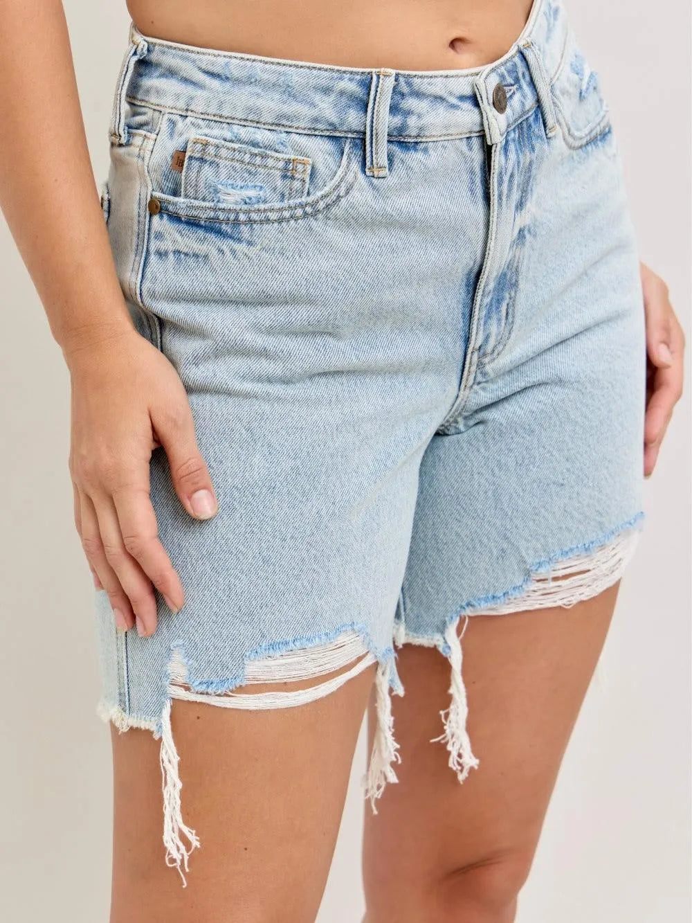 Judy Blue Rustic Vogue Denim Dad Shorts with Cell Pockets-Women's Shorts-Shop Z & Joxa