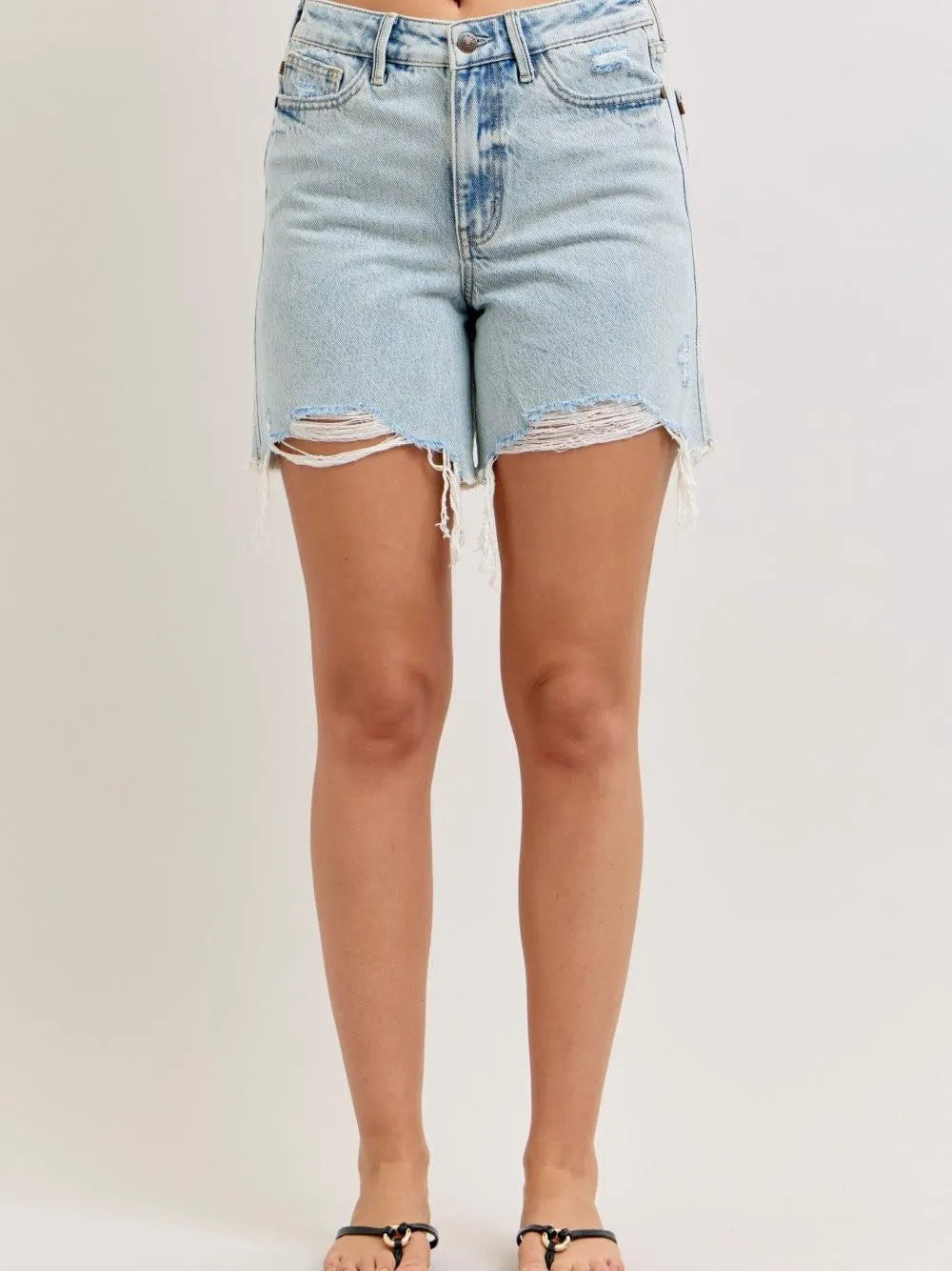 Judy Blue Rustic Vogue Denim Dad Shorts with Cell Pockets-Women's Shorts-Shop Z & Joxa