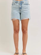 Judy Blue Rustic Vogue Denim Dad Shorts with Cell Pockets-Women's Shorts-Shop Z & Joxa