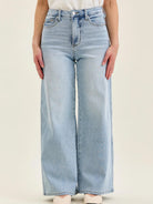 Judy Blue Short and Sweet Highrise Tummy Control Wide Leg Retro Jeans-Women's Jeans-Shop Z & Joxa