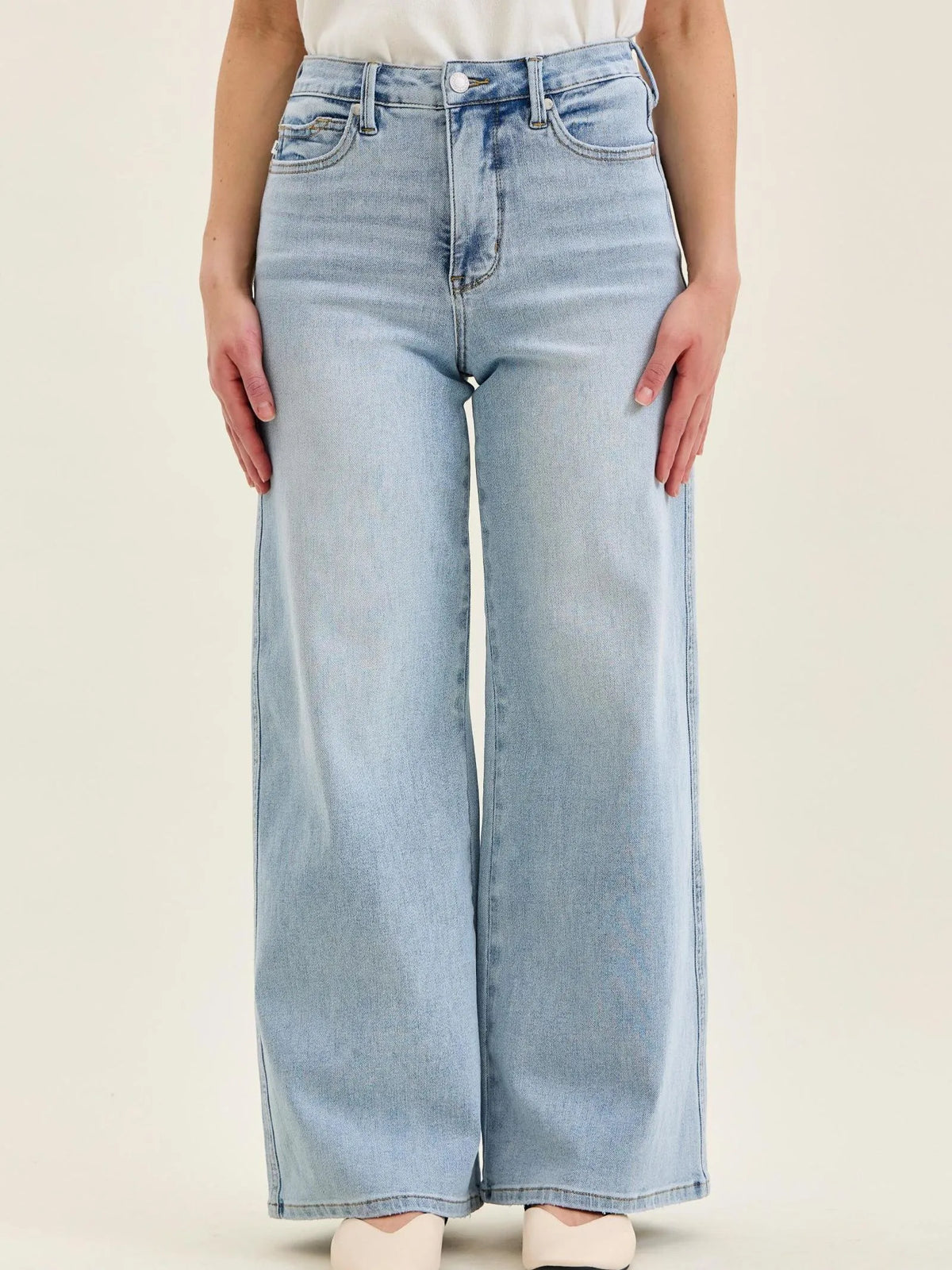 Judy Blue Short and Sweet Highrise Tummy Control Wide Leg Retro Jeans-Women's Jeans-Shop Z & Joxa