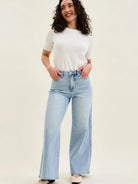 Judy Blue Short and Sweet Highrise Tummy Control Wide Leg Retro Jeans-Women's Jeans-Shop Z & Joxa