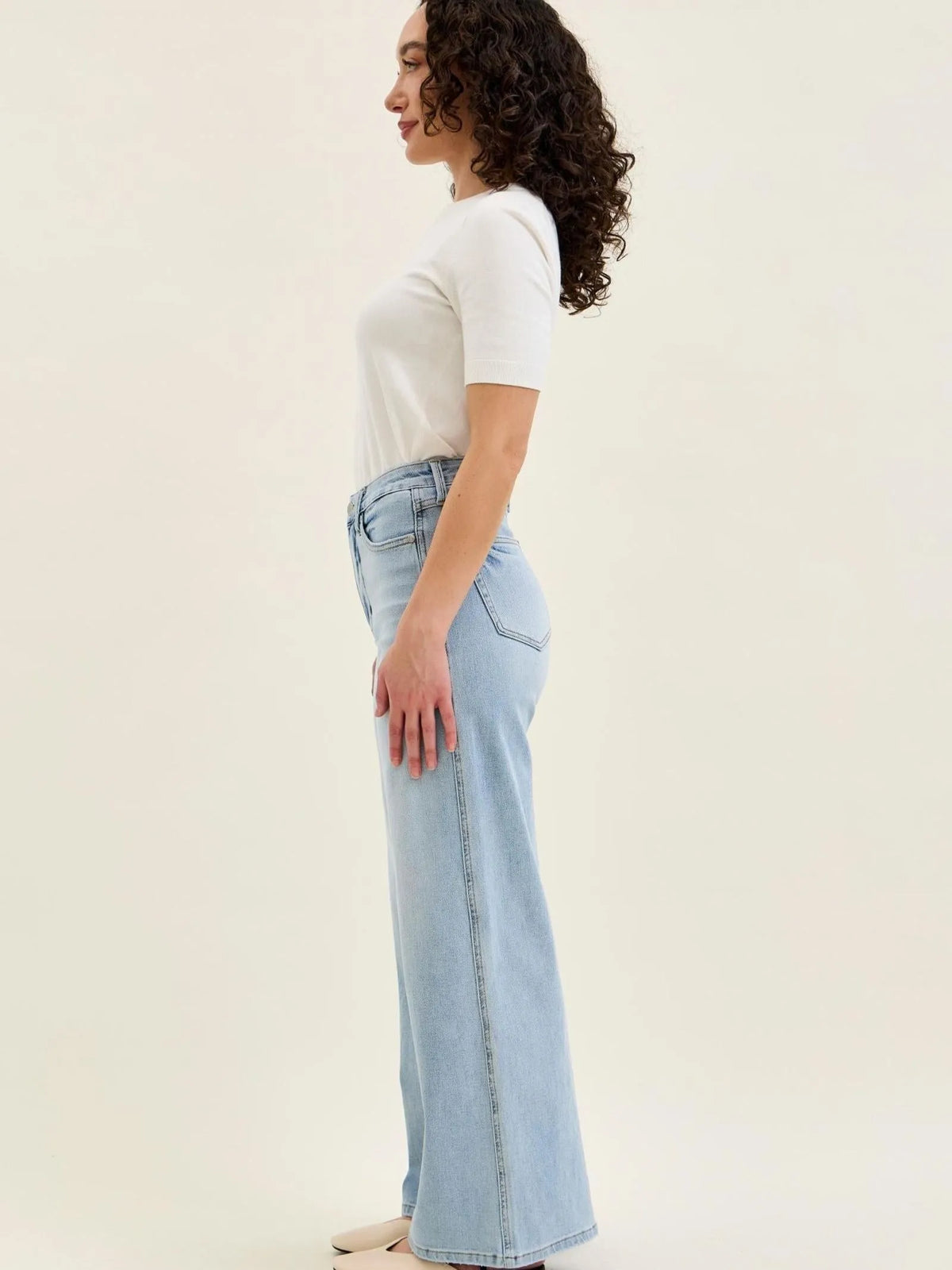 Judy Blue Short and Sweet Highrise Tummy Control Wide Leg Retro Jeans-Women's Jeans-Shop Z & Joxa
