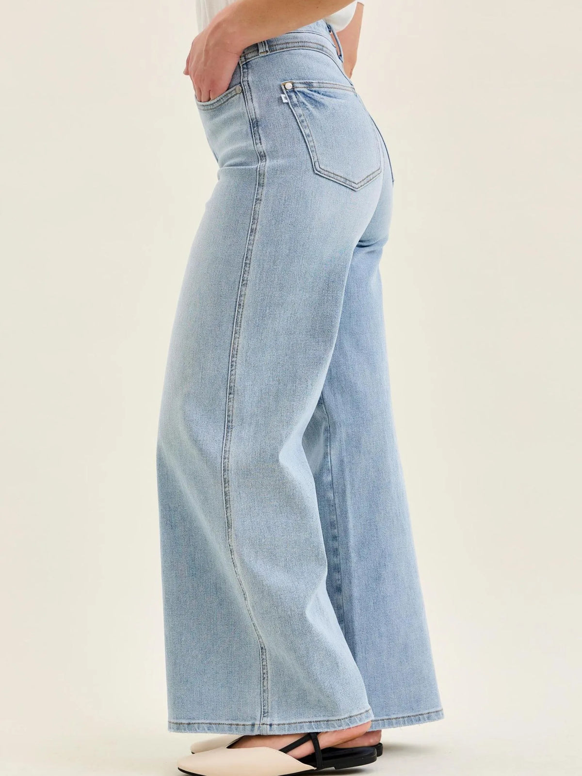 Judy Blue Short and Sweet Highrise Tummy Control Wide Leg Retro Jeans-Women's Jeans-Shop Z & Joxa