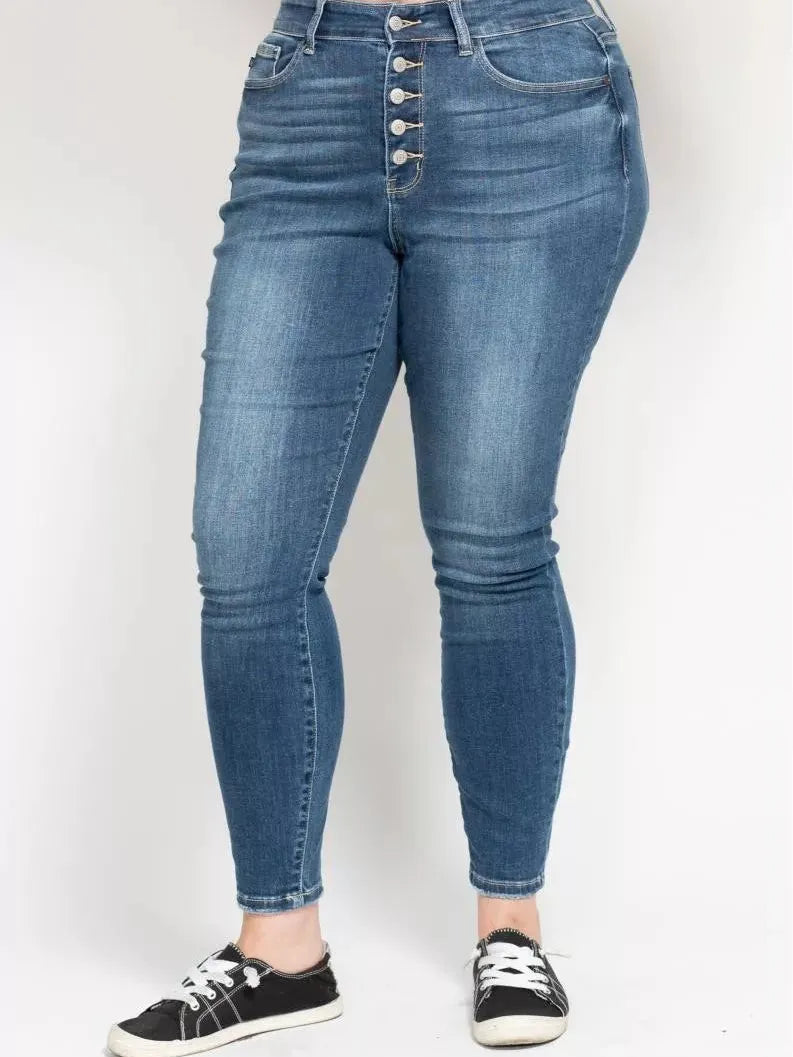 Judy Blue Skyline Chic Highrise Button Fly Skinny Jeans-Women's Jeans-Shop Z & Joxa
