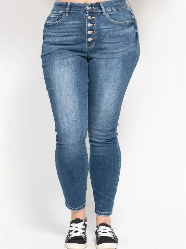 Judy Blue Skyline Chic Highrise Button Fly Skinny Jeans-Women's Jeans-Shop Z & Joxa