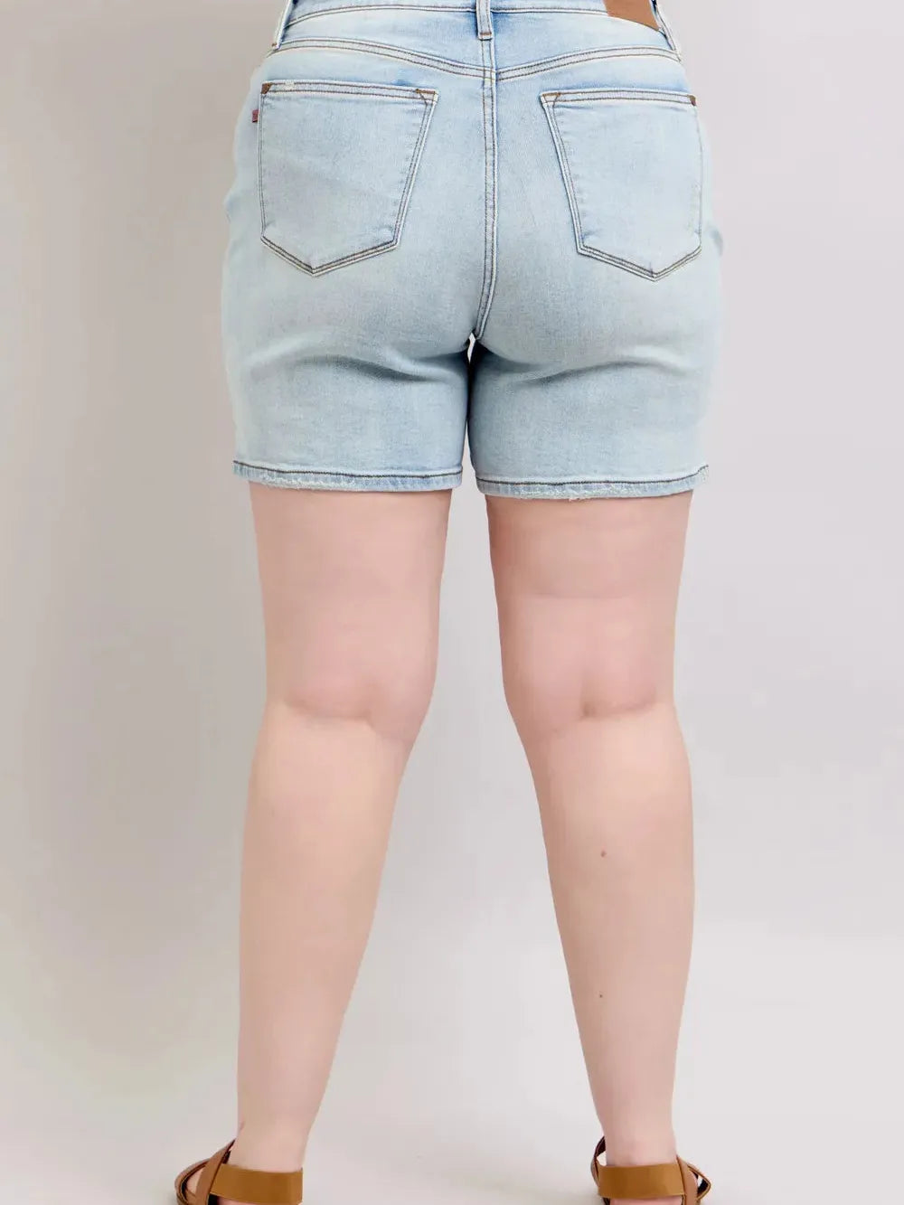 Judy Blue Starlight Double Button Light Wash Denim Shorts-Women's Shorts-Shop Z & Joxa