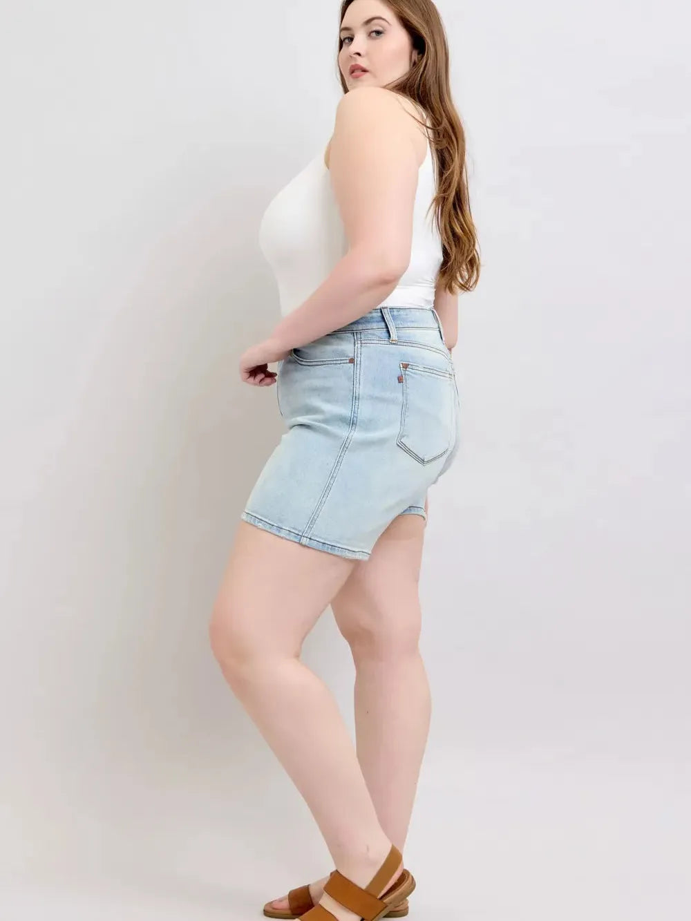 Judy Blue Starlight Double Button Light Wash Denim Shorts-Women's Shorts-Shop Z & Joxa