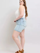 Judy Blue Starlight Double Button Light Wash Denim Shorts-Women's Shorts-Shop Z & Joxa