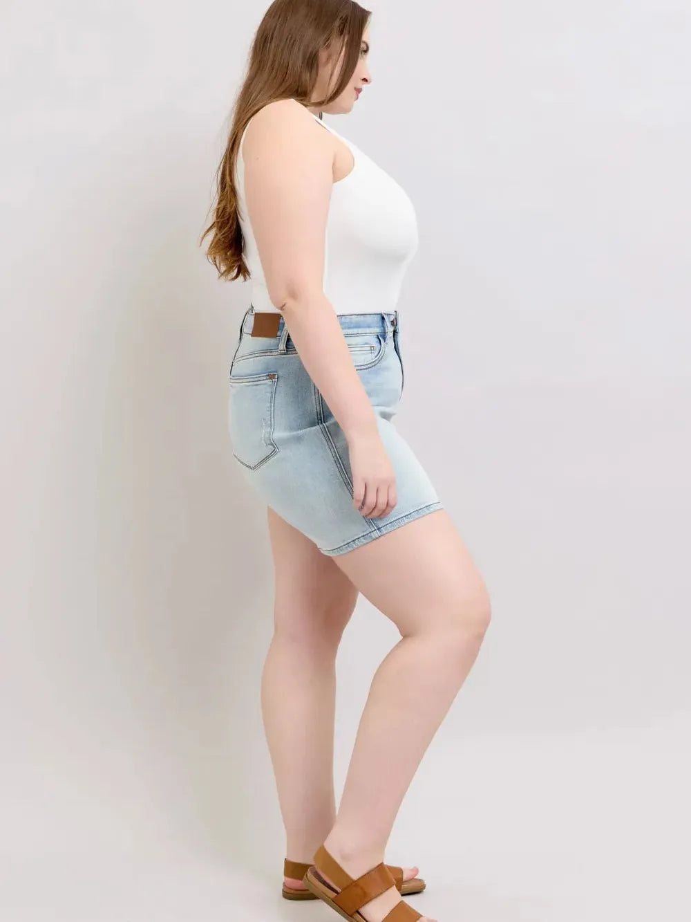 Judy Blue Starlight Double Button Light Wash Denim Shorts-Women's Shorts-Shop Z & Joxa