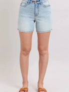 Judy Blue Starlight Double Button Light Wash Denim Shorts-Women's Shorts-Shop Z & Joxa