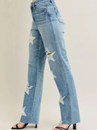 Judy Blue Starry Stone High Rise Star Shaped Destroyed Jeans-Women's Jeans-Shop Z & Joxa