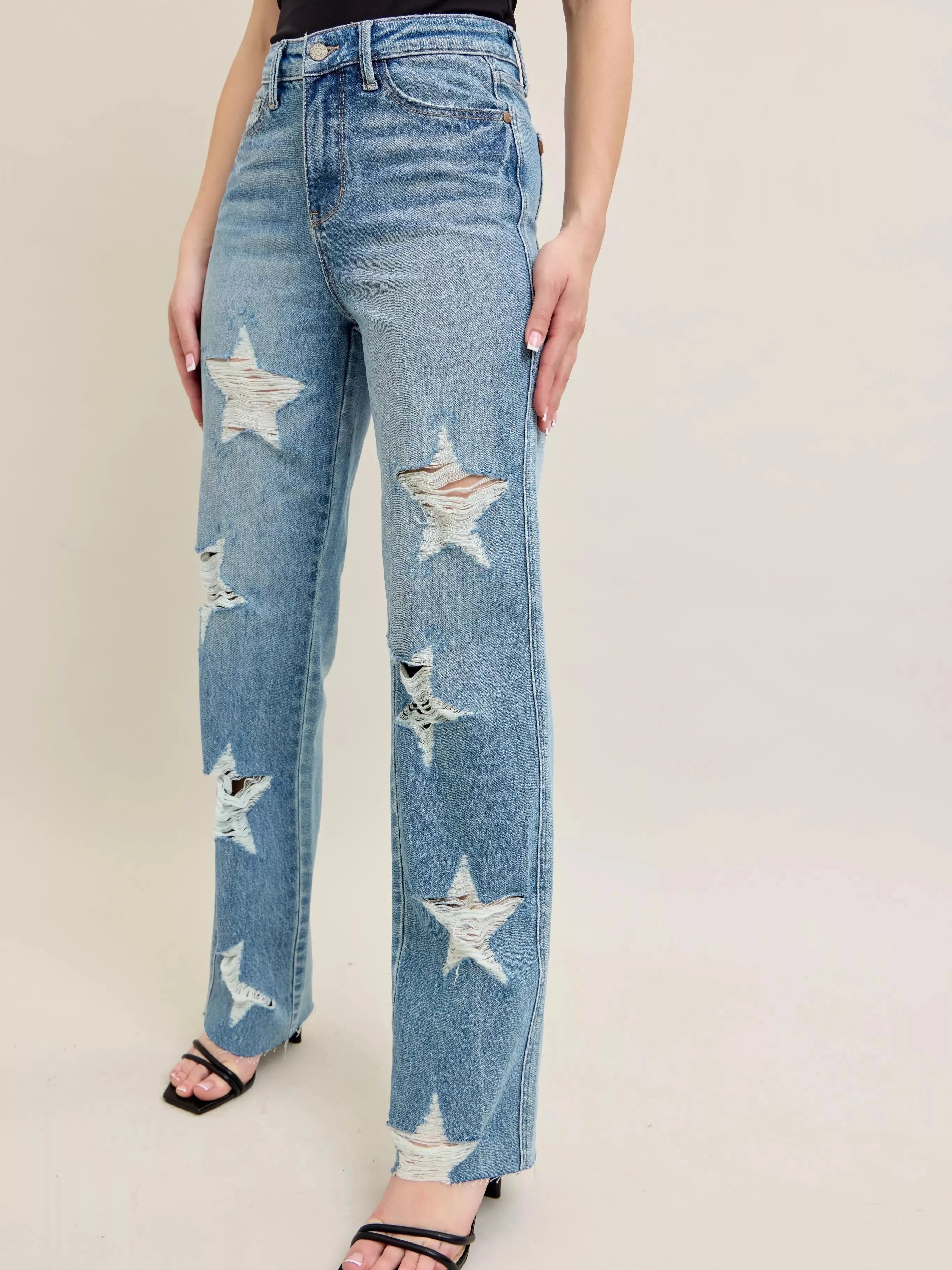 Judy Blue Starry Stone High Rise Star Shaped Destroyed Jeans-Women's Jeans-Shop Z & Joxa