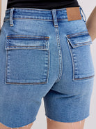 Judy Blue Stone Casual Bermudas Denim Shorts with Flap Pockets-Women's Shorts-Shop Z & Joxa