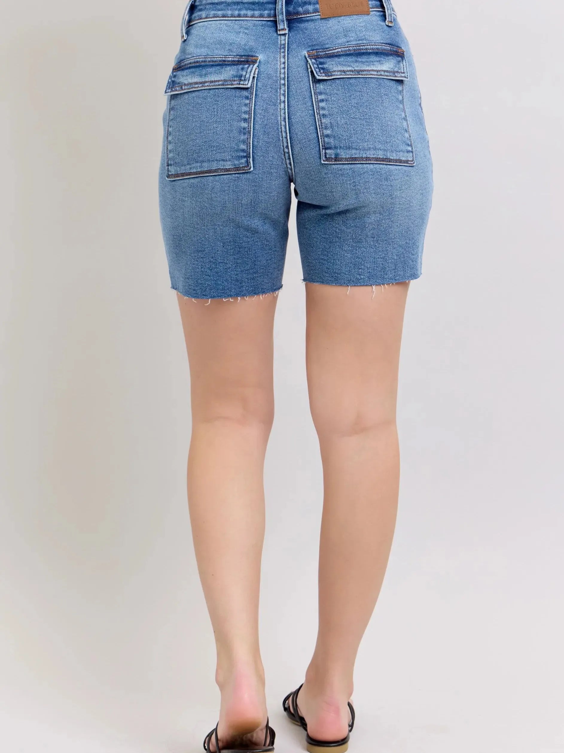 Judy Blue Stone Casual Bermudas Denim Shorts with Flap Pockets-Women's Shorts-Shop Z & Joxa