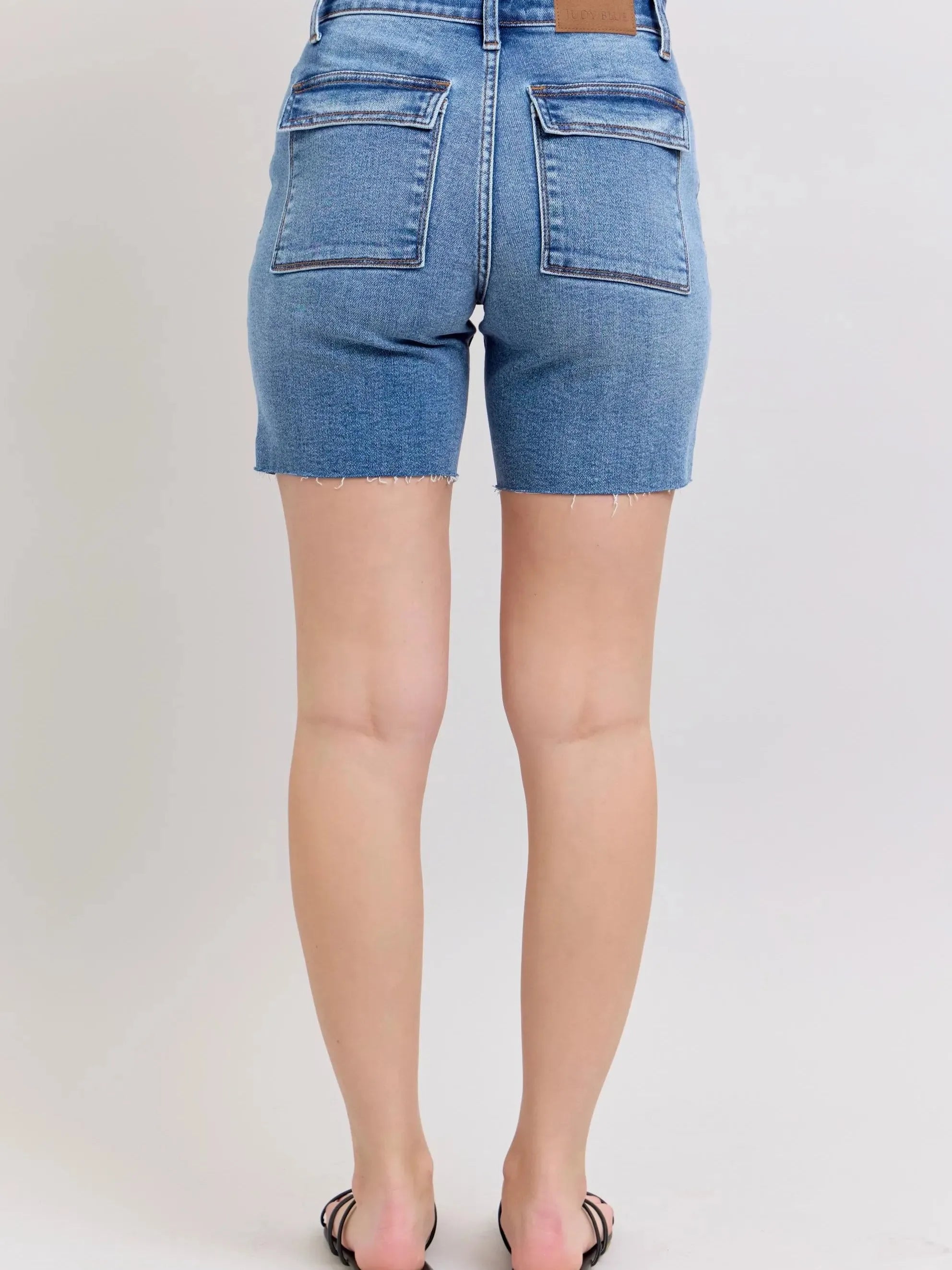 Judy Blue Stone Casual Bermudas Denim Shorts with Flap Pockets-Women's Shorts-Shop Z & Joxa