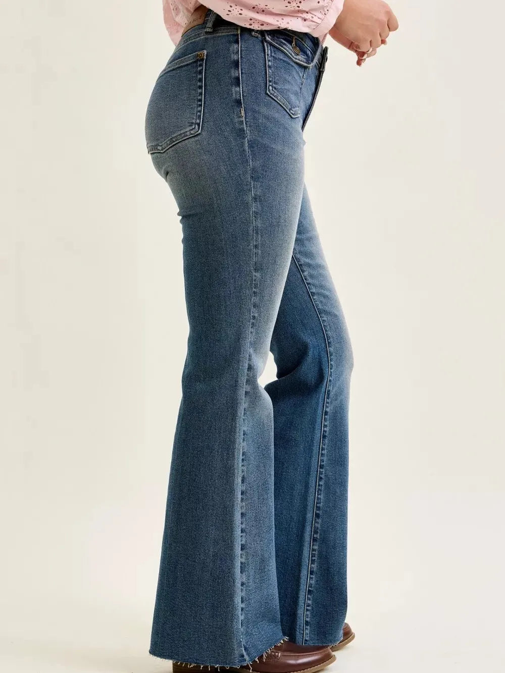 Judy Blue Stone Flare Revival Midrise Jeans with Flap Pockets-Women's Jeans-Shop Z & Joxa