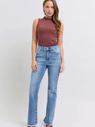 Judy Blue Stoneway Raw Hem High Rise Bootcut Jeans-Women's Jeans-Shop Z & Joxa
