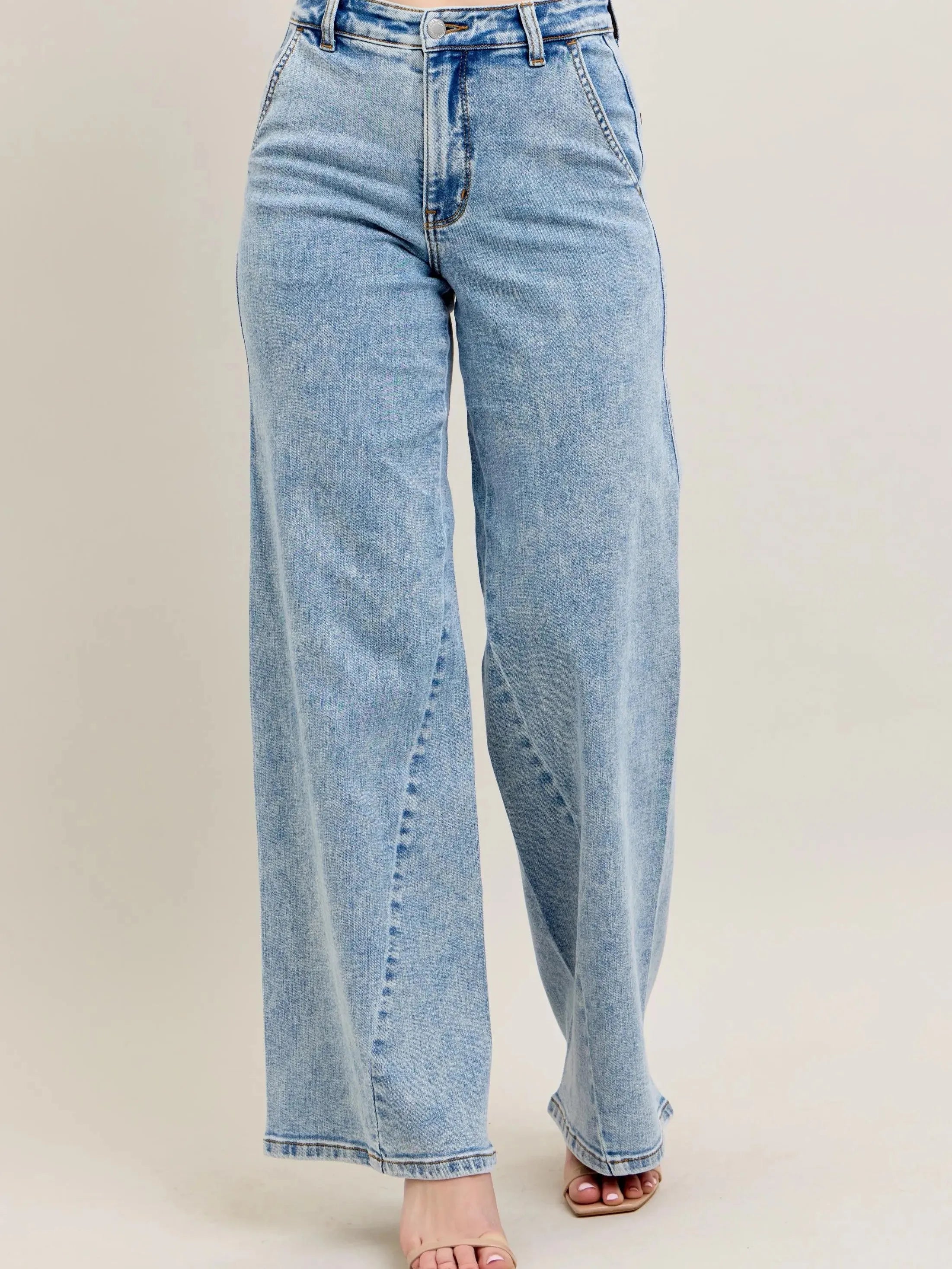 Judy Blue Streetline Highrise Wide Leg Skewed Inseam Jeans-Women's Jeans-Shop Z & Joxa
