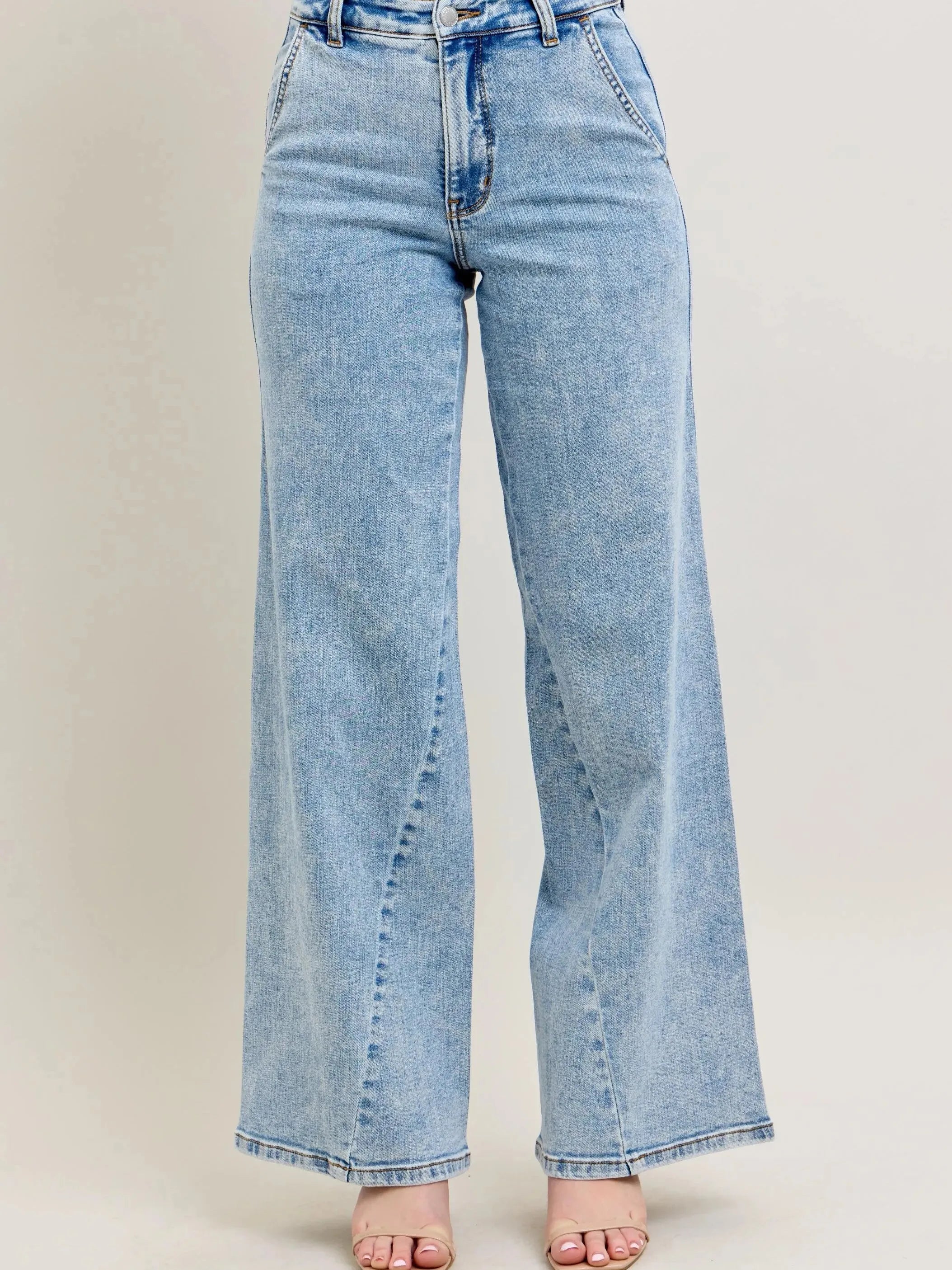 Judy Blue Streetline Highrise Wide Leg Skewed Inseam Jeans-Women's Jeans-Shop Z & Joxa