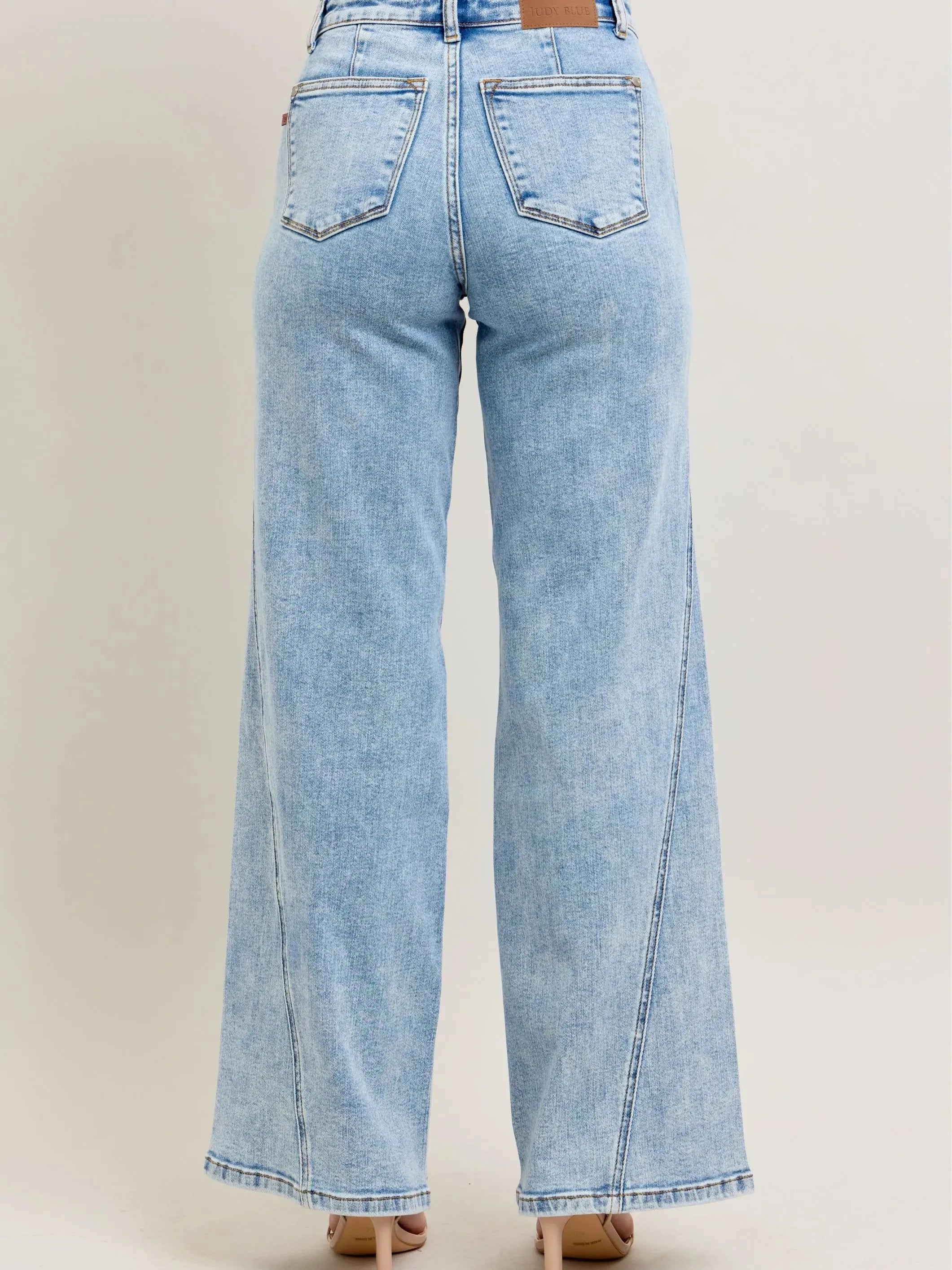 Judy Blue Streetline Highrise Wide Leg Skewed Inseam Jeans-Women's Jeans-Shop Z & Joxa