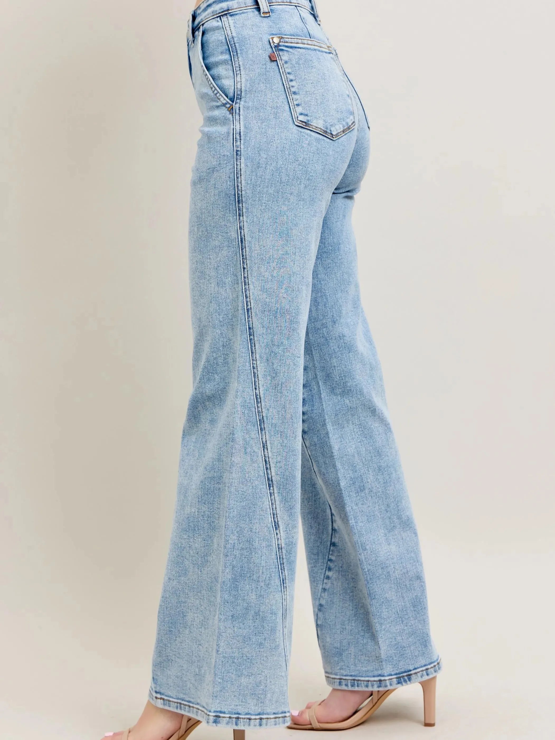 Judy Blue Streetline Highrise Wide Leg Skewed Inseam Jeans-Women's Jeans-Shop Z & Joxa