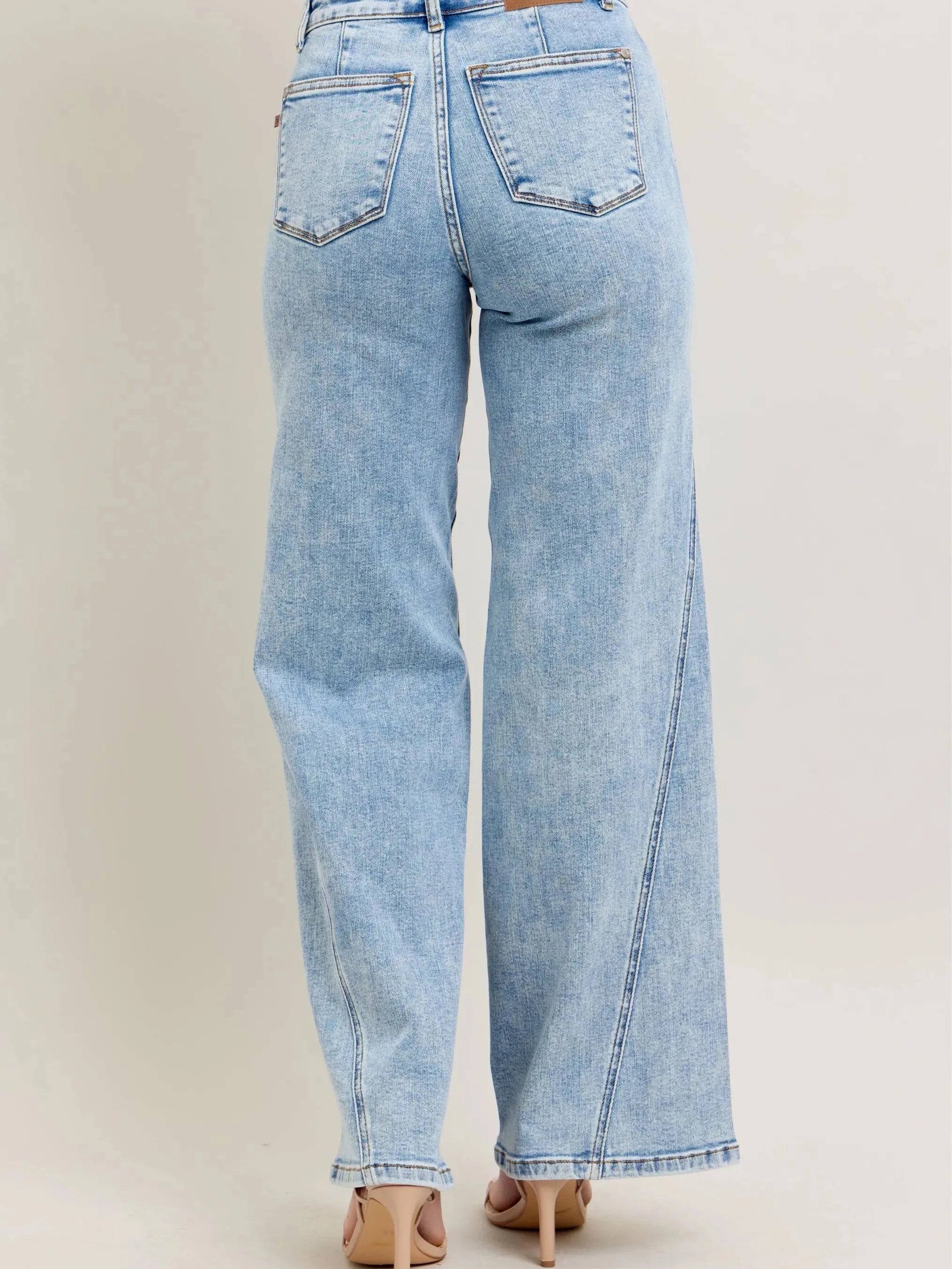 Judy Blue Streetline Highrise Wide Leg Skewed Inseam Jeans-Women's Jeans-Shop Z & Joxa