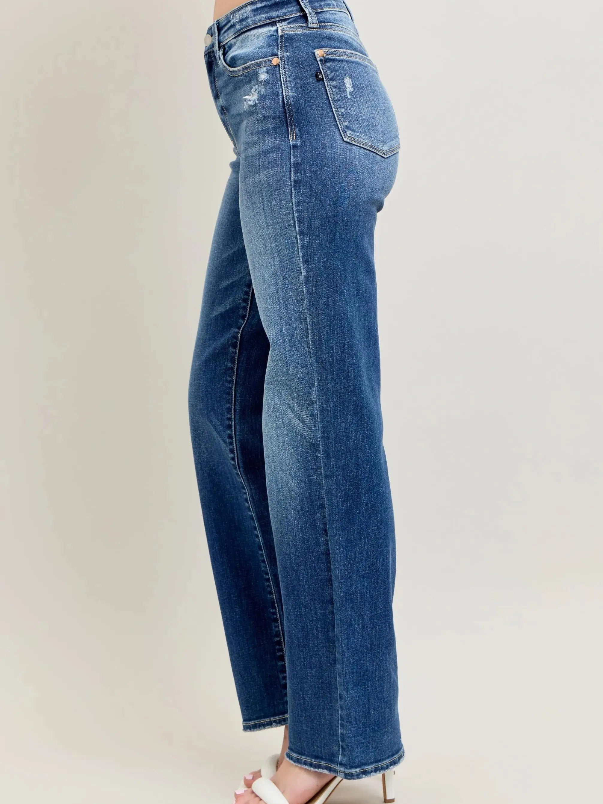 Judy Blue Throwback Cool High Waist Straight Leg Jeans in Dark Stone-Women's Jeans-Shop Z & Joxa