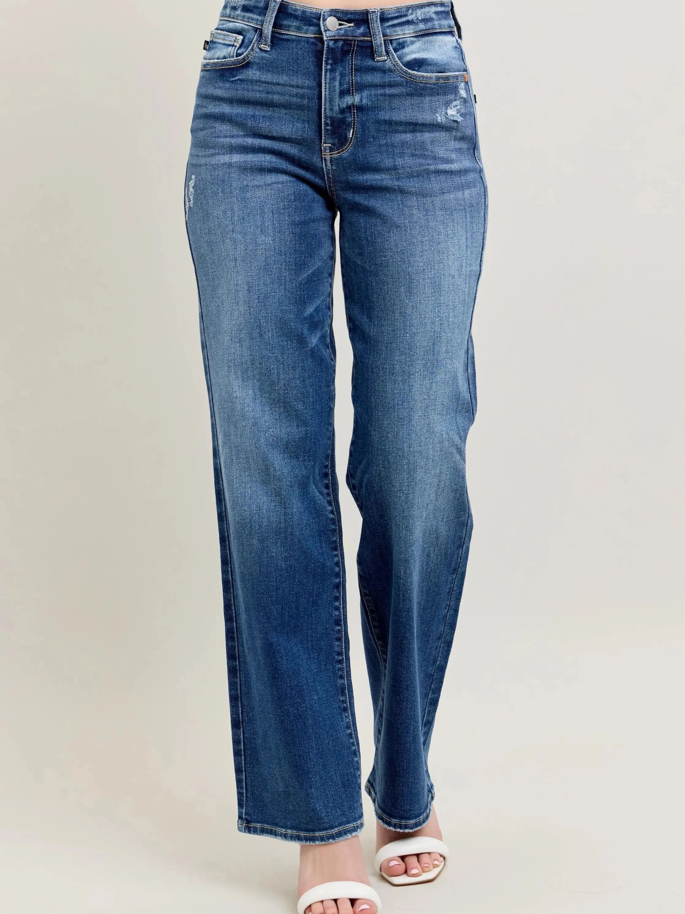 Judy Blue Throwback Cool High Waist Straight Leg Jeans in Dark Stone-Women's Jeans-Shop Z & Joxa