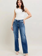 Judy Blue Throwback Cool High Waist Straight Leg Jeans in Dark Stone-Women's Jeans-Shop Z & Joxa