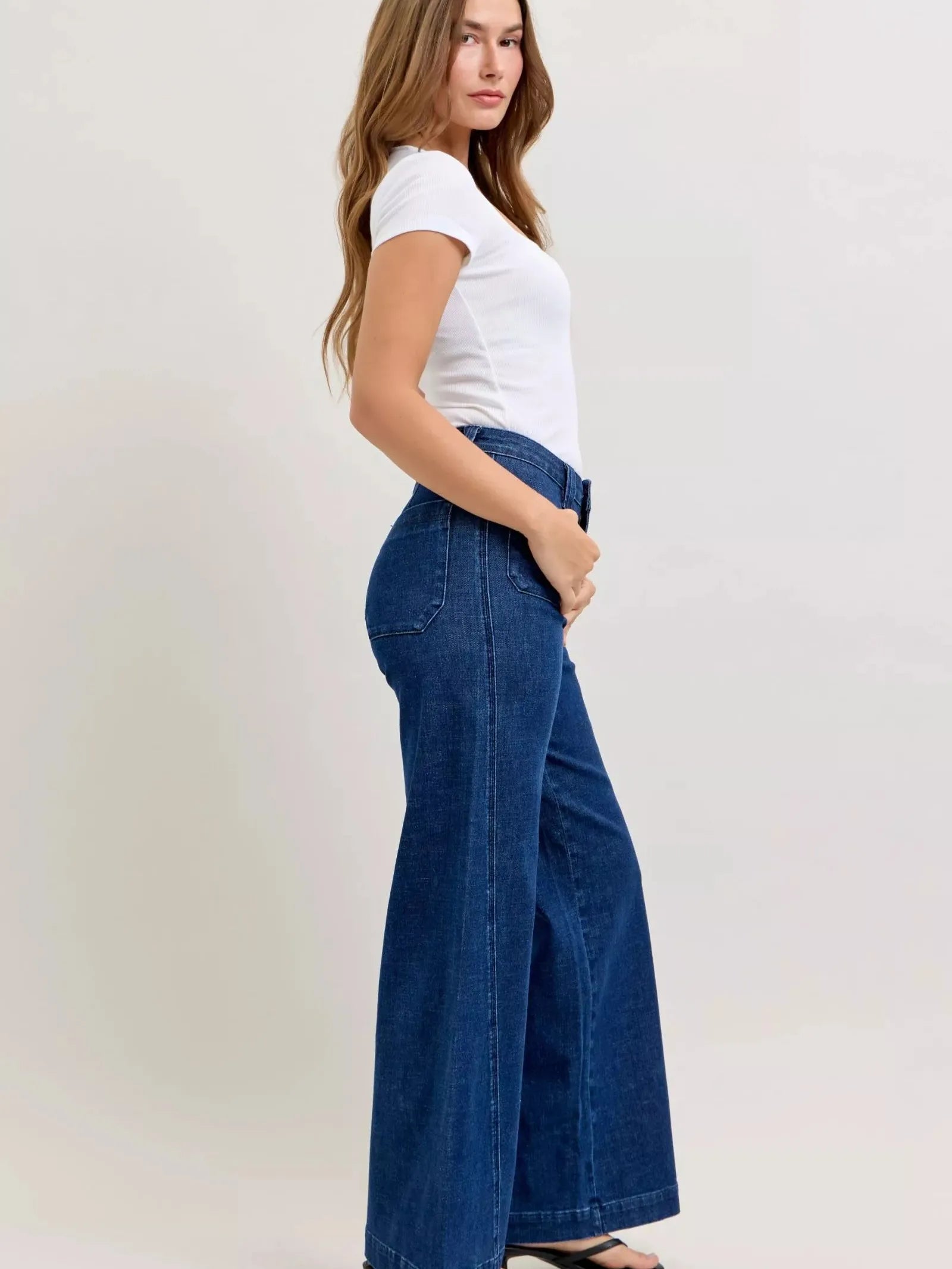 Judy Blue Twist & Shout Retro Wide Jeans with Twisted Seams-Women's Jeans-Shop Z & Joxa