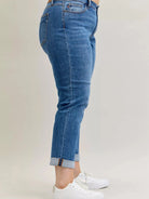 Judy Blue Weekend Vibes Mid Rise Boyfriend Jeans with Cuff-Women's Jeans-Shop Z & Joxa
