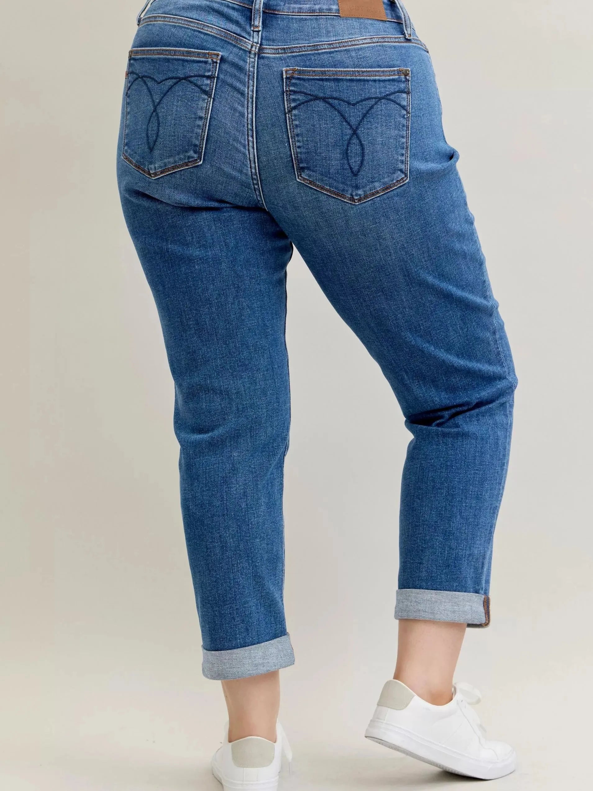 Judy Blue Weekend Vibes Mid Rise Boyfriend Jeans with Cuff-Women's Jeans-Shop Z & Joxa