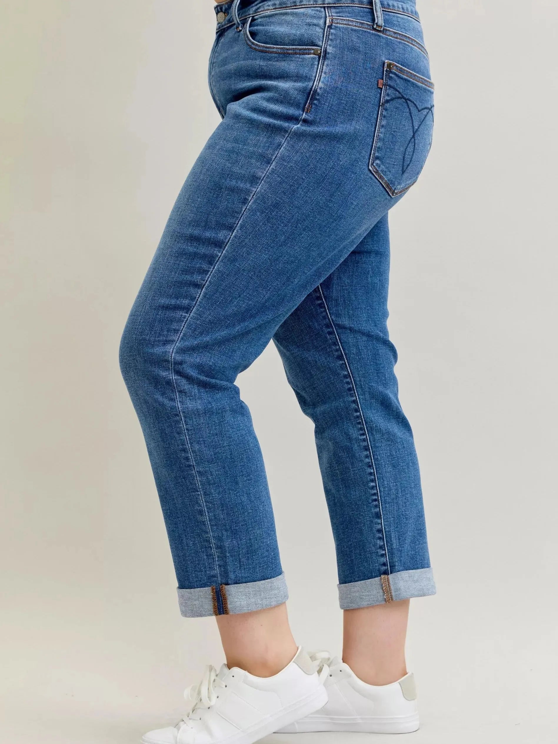 Judy Blue Weekend Vibes Mid Rise Boyfriend Jeans with Cuff-Women's Jeans-Shop Z & Joxa