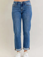 Judy Blue Weekend Vibes Mid Rise Boyfriend Jeans with Cuff-Women's Jeans-Shop Z & Joxa
