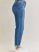 Judy Blue Weekend Vibes Mid Rise Boyfriend Jeans with Cuff-Women's Jeans-Shop Z & Joxa