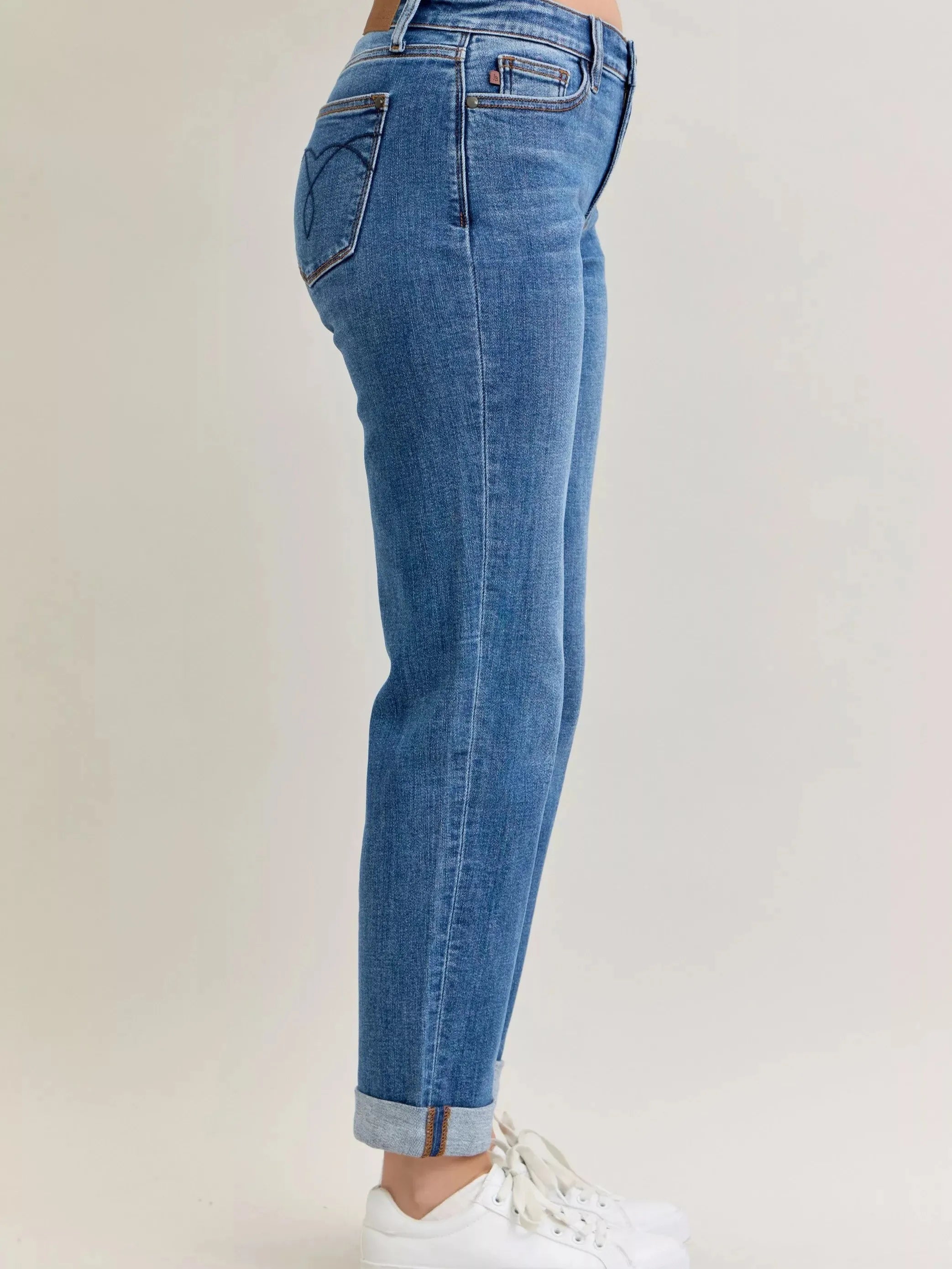 Judy Blue Weekend Vibes Mid Rise Boyfriend Jeans with Cuff-Women's Jeans-Shop Z & Joxa