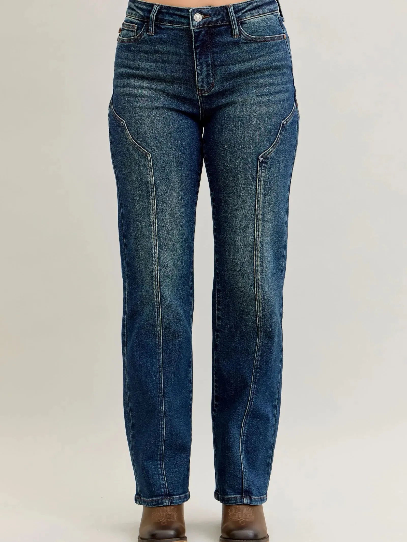 Judy Blue Western Flame Mid Rise Seam Detail Jeans Dark Blue-Women's Jeans-Shop Z & Joxa