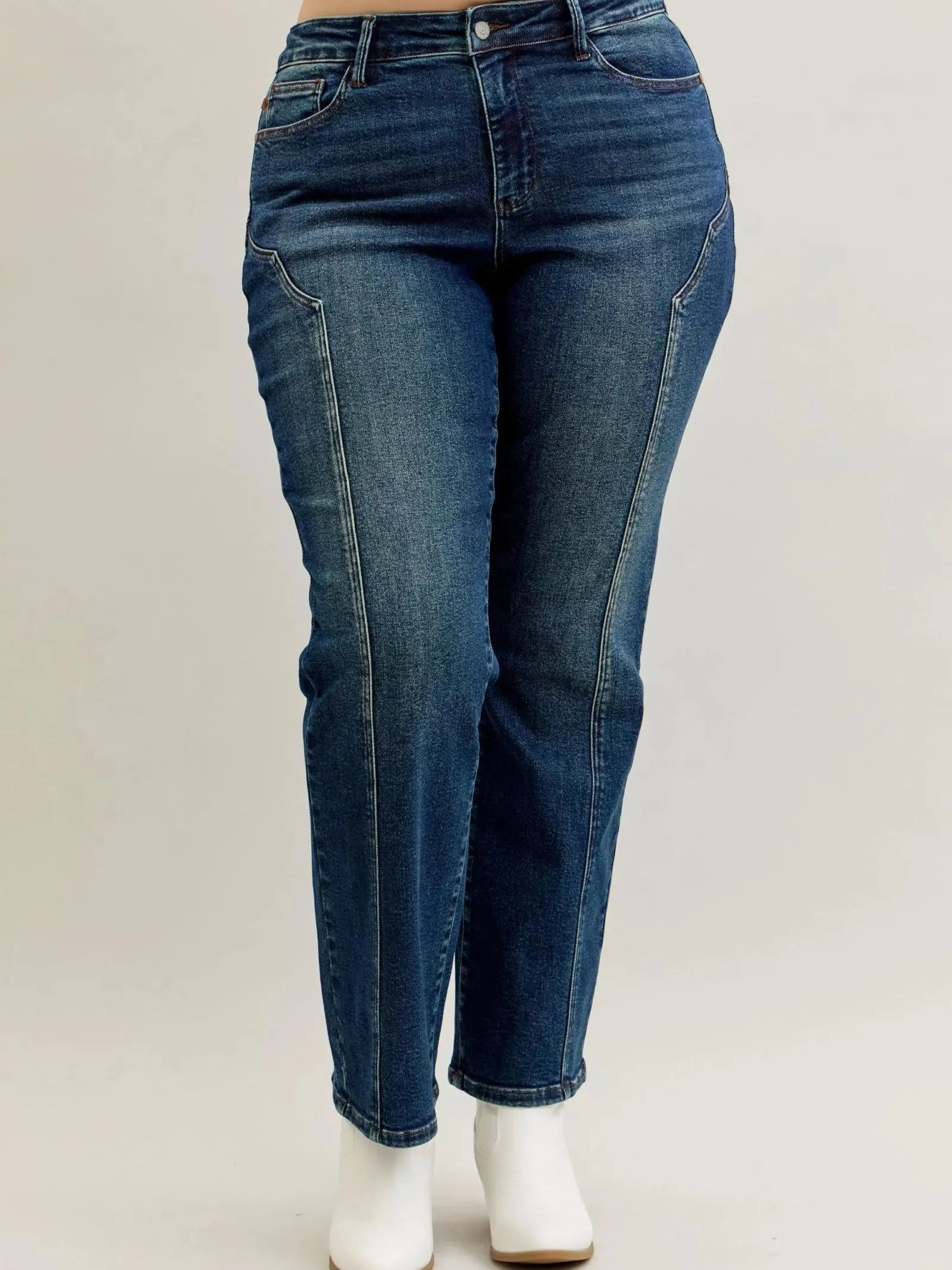 Judy Blue Western Flame Mid Rise Seam Detail Jeans Dark Blue-Women's Jeans-Shop Z & Joxa