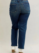Judy Blue Western Flame Mid Rise Seam Detail Jeans Dark Blue-Women's Jeans-Shop Z & Joxa