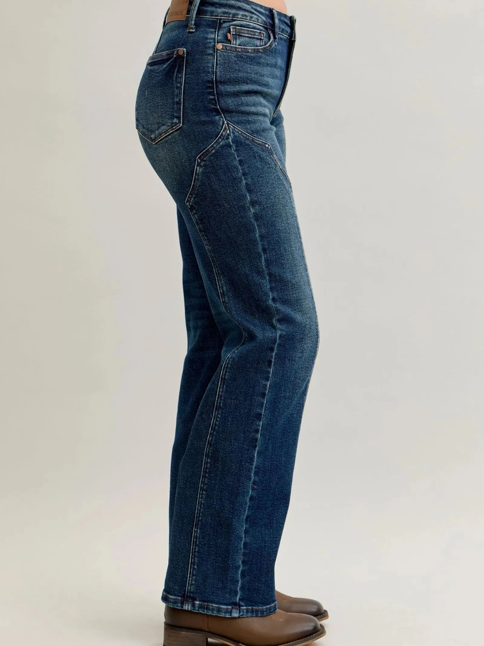 Judy Blue Western Flame Mid Rise Seam Detail Jeans Dark Blue-Women's Jeans-Shop Z & Joxa