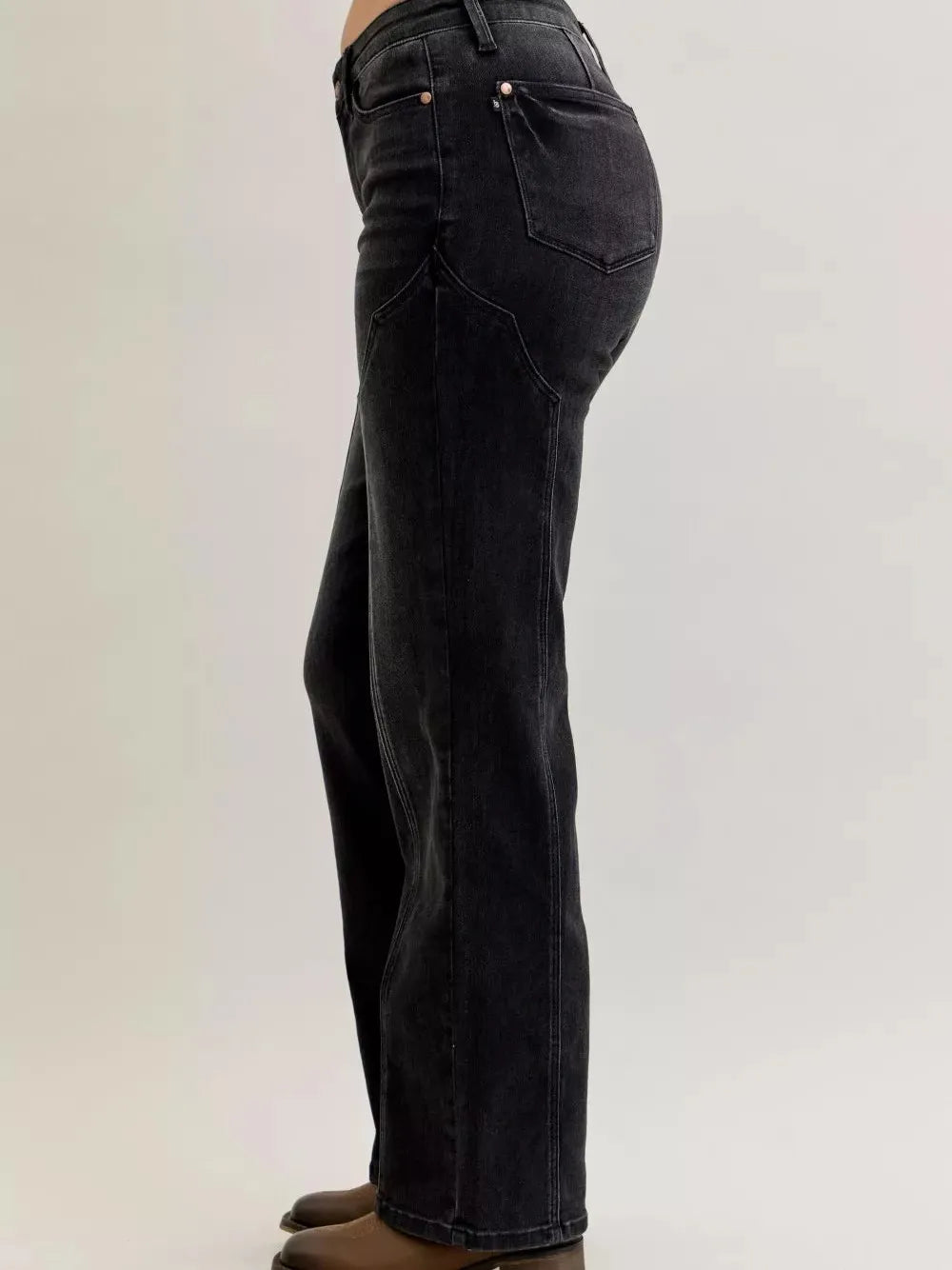 Judy Blue Western Flame Mid Rise Seam Detail Straight Jeans-Women's Jeans-Shop Z & Joxa