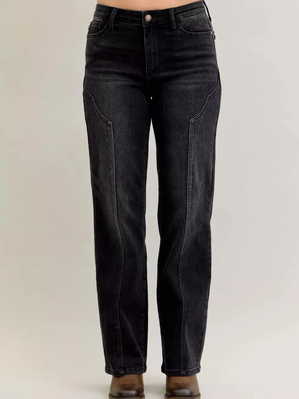 Judy Blue Western Flame Mid Rise Seam Detail Straight Jeans-Women's Jeans-Shop Z & Joxa